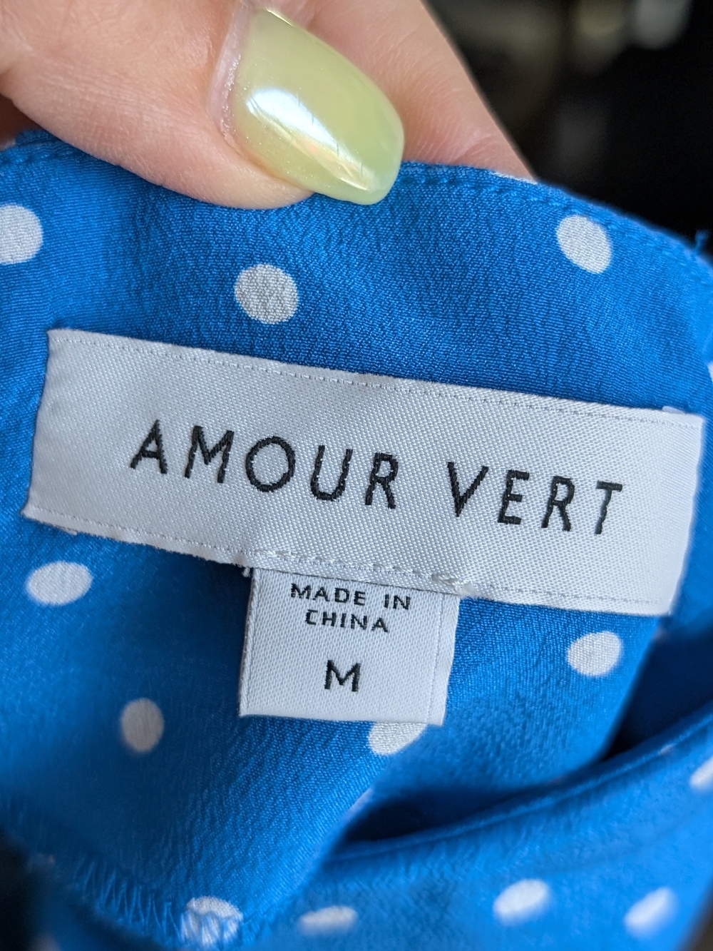 Amour Vert 100% Silk Capri Blue Polka Dot Button Front Midi Skirt Sz Medium - Picture 3 of 6